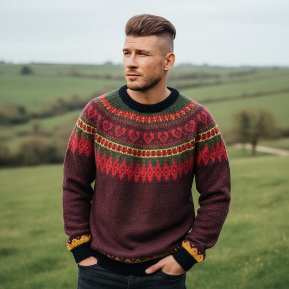 Vintage The Alpaca Connection Handmade in Peru Fair Isle Sweater Size Large - Picture 2 of 7